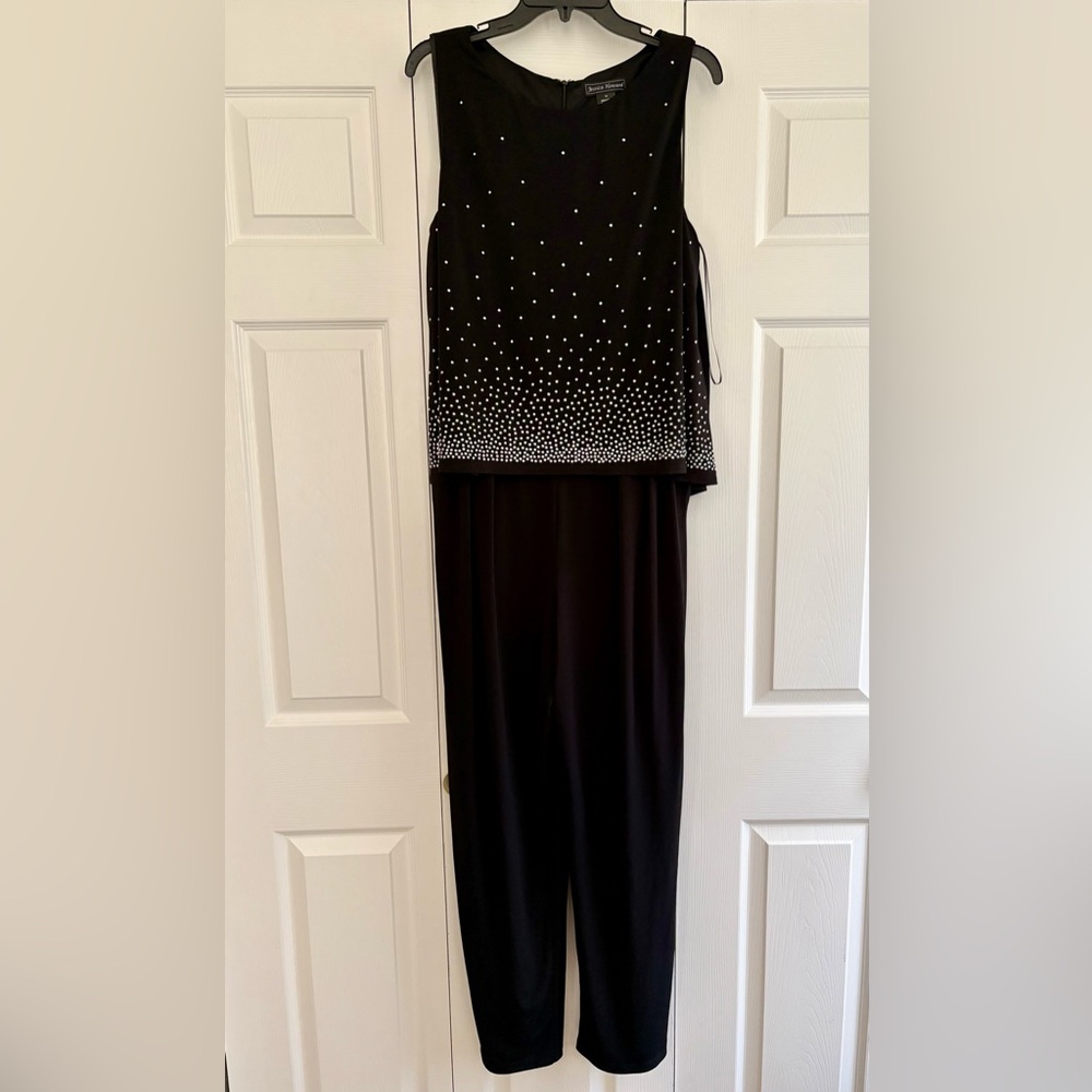Jessica Howard Women's Black Dressy Jumpsuit with embellished top. Size 14.